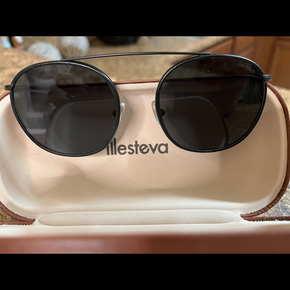 Illesteva Mykonos III Black Leather Trim Sunglasses